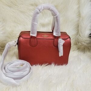 Coach Red Satchel with Double Handles and Structured Design